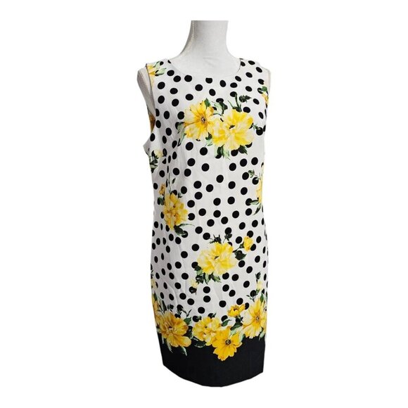 ALYX Polka Dot Floral Sheath Dress Size 10 White Yellow Black Casual Wear - Picture 1 of 12